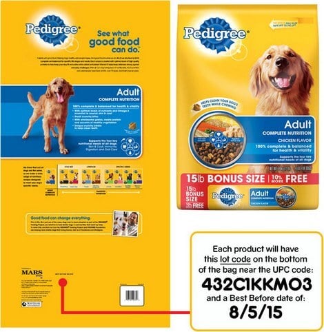 Pedigree Dog Food Recall Package Details