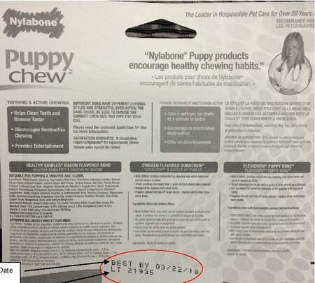 Nylabone Puppy Starter Kit Recall Label