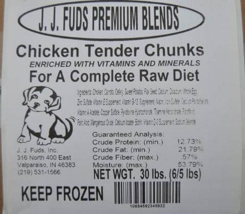 JJ Fuds Dog Food Recall Case Label