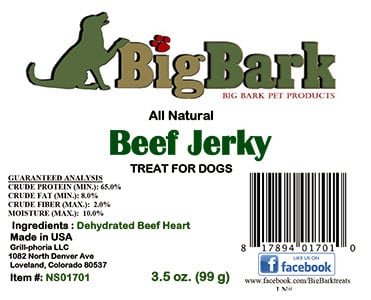 Big Bark Beef Jerky Treats Label