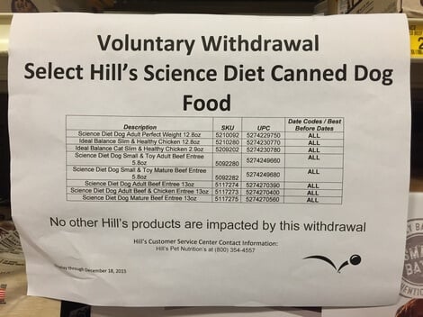 Hill's Science Diet Canned Dog Food Withdrawal