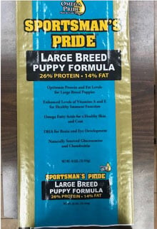 Sportsmans Pride Large Breed Puppy Food Recall November 2018