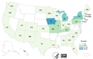 CDC Salmonella Outbreak Map for July 31 2019
