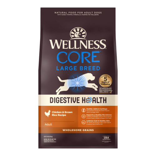 Wellness CORE Digestive Health Large Breed Chicken and Brown Rice Recipe - Best Dog Food for Sensitive Stomachs