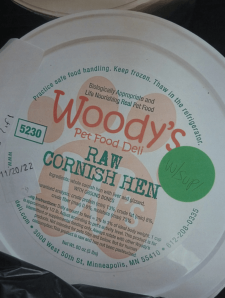 Woodys Pet Food Deli Raw Cornish Hen Recall