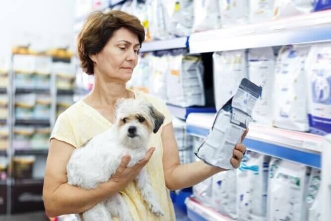 woman shopping for dog food 