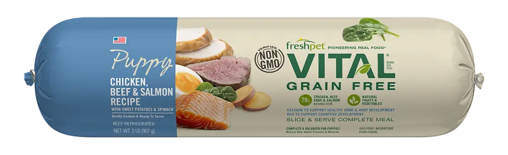 Freshpet Vital Grain-Free Chicken, Beef & Salmon Puppy Recipe - Best Food for Mixed Breed Puppies