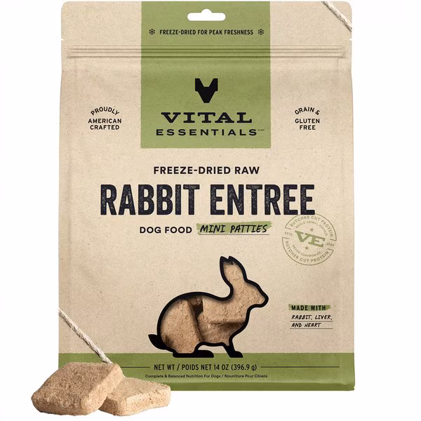 Vital Essentials Freeze-Dried Raw Rabbit Entree Mini Patties - Best Dog Foods for Pugs